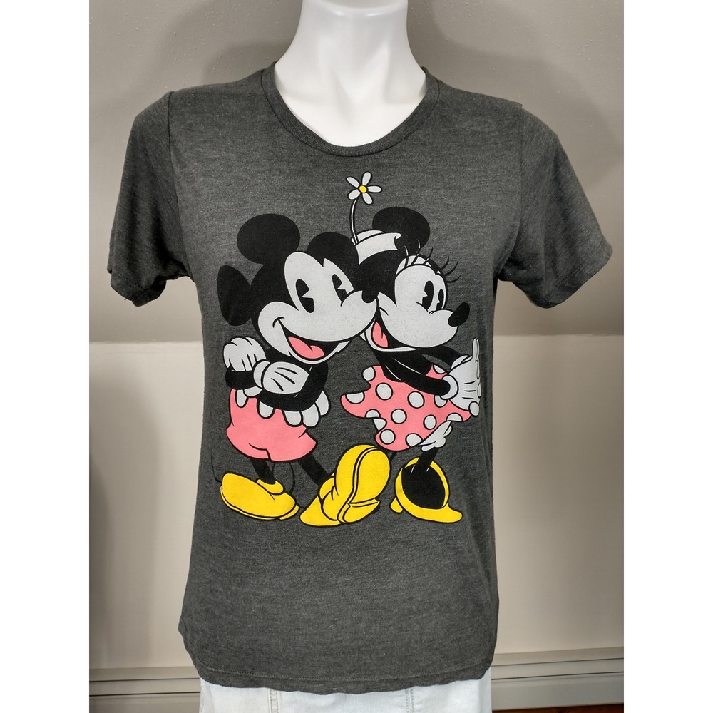 Adorable Mighty Fine Disney Mickey Minnie Mouse Graphic Tee Charcoal Gray Medium
